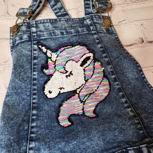 Girls Acid Washed Distressed Denim Overalls - Size 14/16 EUC